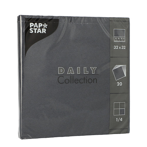 20 Servietten "DAILY Collection" 1/4-Falz 32 cm x 32 cm schwarz