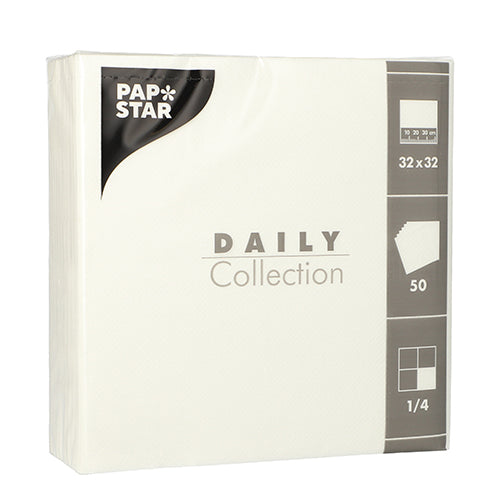 50 Servietten "DAILY Collection" 1/4-Falz 32 cm x 32 cm weiss