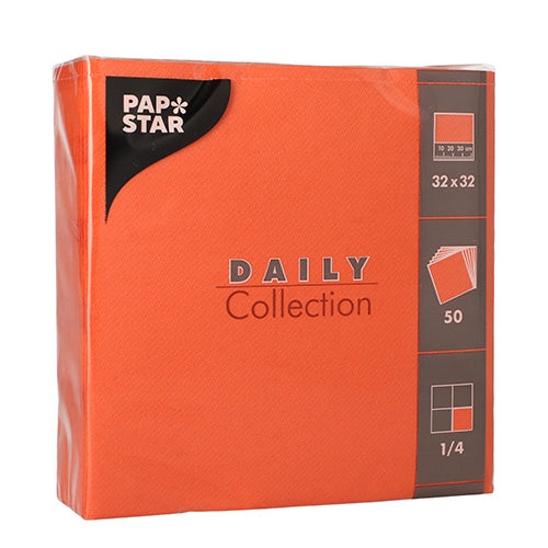 50 Servietten "DAILY Collection" 1/4-Falz 32 cm x 32 cm nektarine