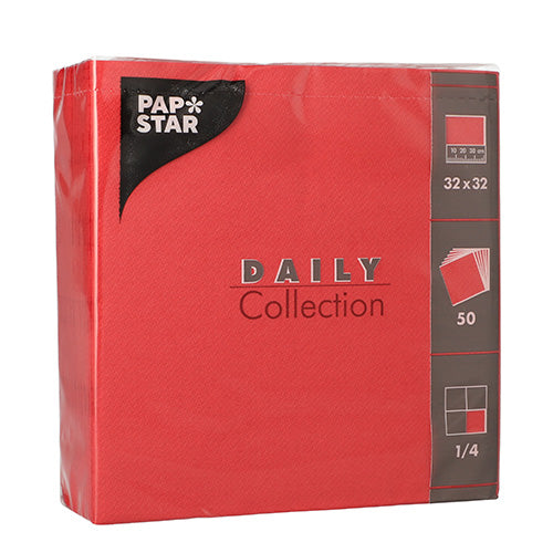 50 Servietten "DAILY Collection" 1/4-Falz 32 cm x 32 cm rot