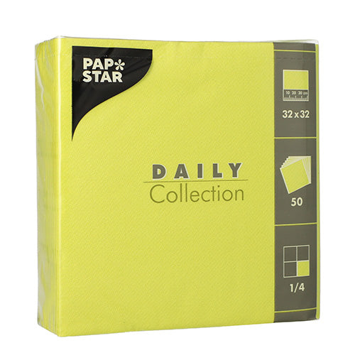 50 Servietten "DAILY Collection" 1/4-Falz 32 cm x 32 cm limonengrün