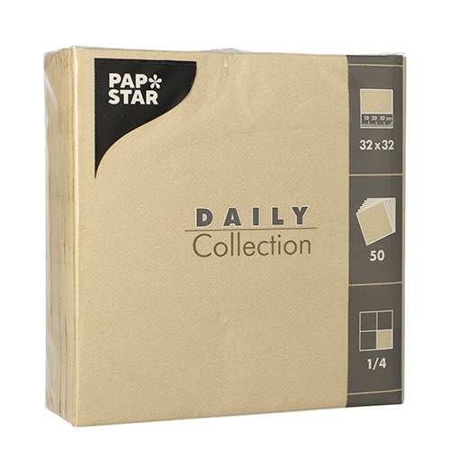 50 Servietten "DAILY Collection" 1/4-Falz 32 cm x 32 cm sand