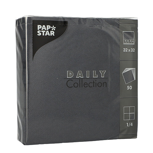 50 Servietten "DAILY Collection" 1/4-Falz 32 cm x 32 cm schwarz