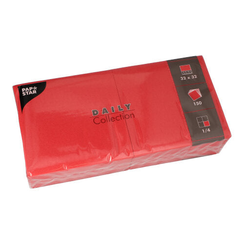 150 Servietten "DAILY Collection" 1/4-Falz 32 cm x 32 cm rot