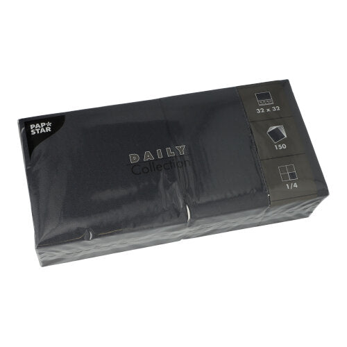 150 Servietten "DAILY Collection" 1/4-Falz 32 cm x 32 cm schwarz