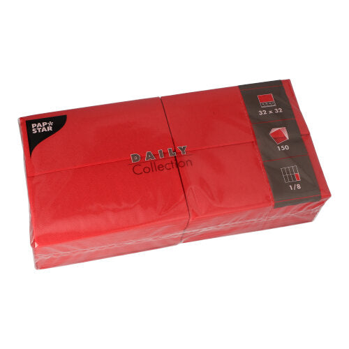 150 Servietten "DAILY Collection" 1/8-Falz 32 cm x 32 cm rot