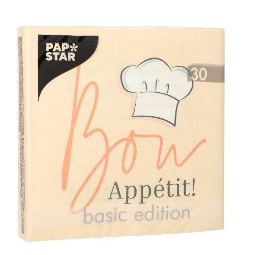 30 Servietten, 3-lagig 1/4-Falz 33 cm x 33 cm "Bon Appétit"