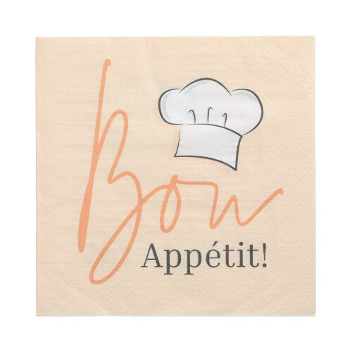 30 Servietten, 3-lagig 1/4-Falz 33 cm x 33 cm "Bon Appétit"