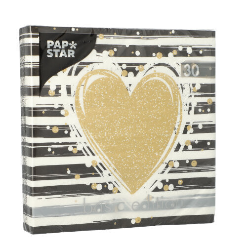 30 Servietten, 3-lagig 1/4-Falz 33 cm x 33 cm "Sparkling Heart"