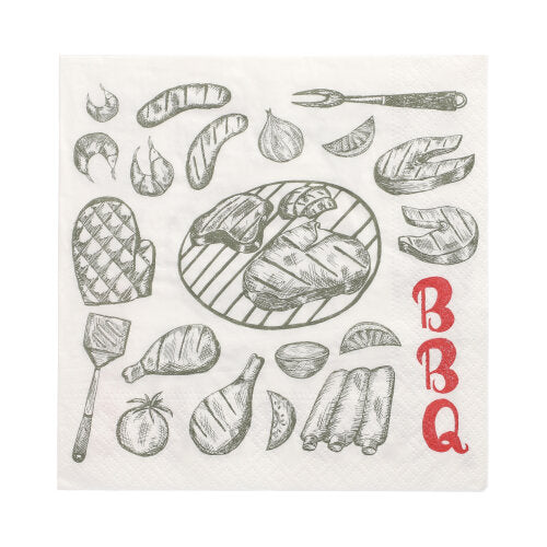 30 Servietten, 3-lagig 1/4-Falz 33 cm x 33 cm "I love BBQ"