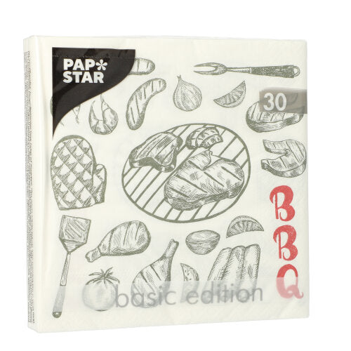 30 Servietten, 3-lagig 1/4-Falz 33 cm x 33 cm "I love BBQ"