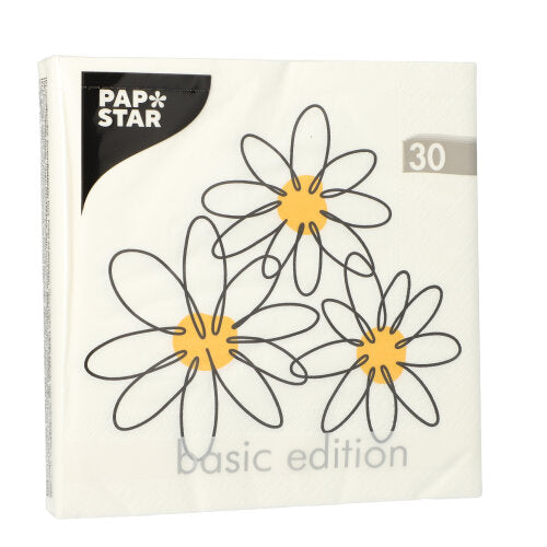 30 Servietten, 3-lagig 1/4-Falz 33 cm x 33 cm "Daisy"
