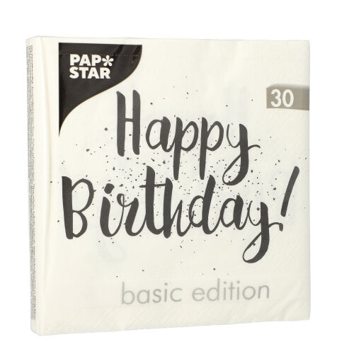 30 Servietten, 3-lagig 1/4-Falz 33 cm x 33 cm "Happy Birthday"