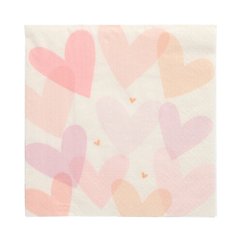 20 Servietten, 3-lagig 1/4-Falz 33 cm x 33 cm "Pastell Hearts"