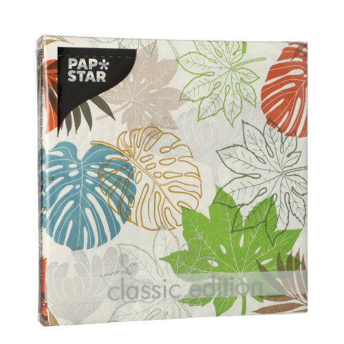 20 Servietten, 3-lagig 1/4-Falz 33 cm x 33 cm "Various Leaves"