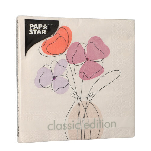 20 Servietten, 3-lagig 1/4-Falz 33 cm x 33 cm "Vase of Flowers"