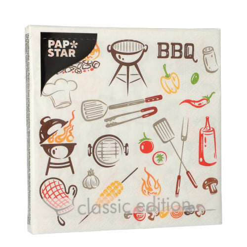 20 Servietten, 3-lagig 1/4-Falz 33 cm x 33 cm "Time for BBQ"