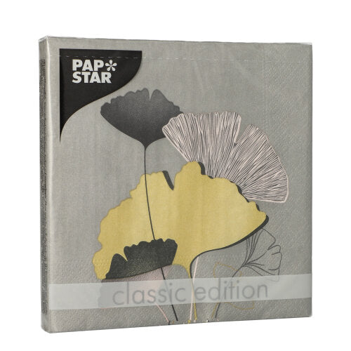 20 Servietten, 3-lagig 1/4-Falz 33 cm x 33 cm "Golden Ginko"