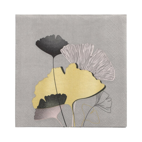 20 Servietten, 3-lagig 1/4-Falz 33 cm x 33 cm "Golden Ginko"