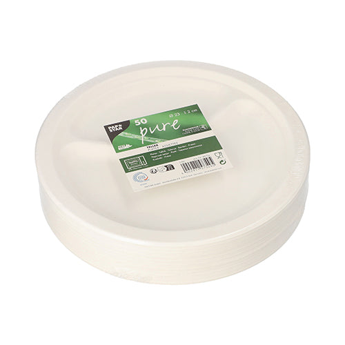 50 Teller, Zuckerrohr "pure" 2-geteilt Ø 23 cm · 2 cm weiss