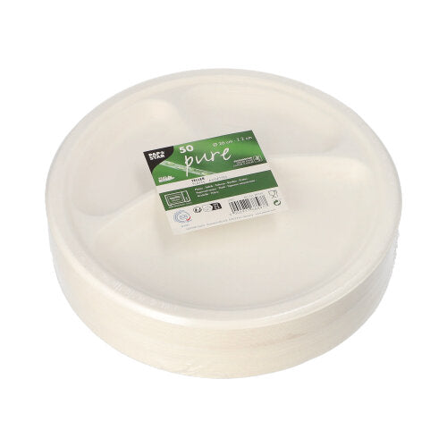 50 Teller, Zuckerrohr "pure" 3-geteilt Ø 26 cm · 2 cm weiss