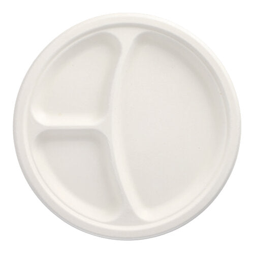 50 Teller, Zuckerrohr "pure" 3-geteilt Ø 26 cm · 2 cm weiss