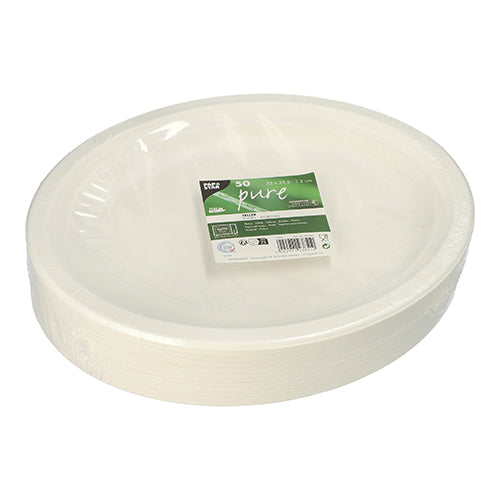 50 Teller, Zuckerrohr "pure" oval 32 cm x 25,5 cm x 2 cm weiss