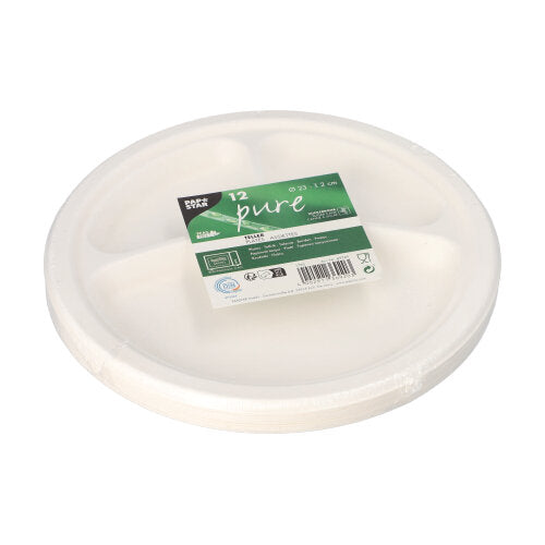 12 Teller, Zuckerrohr "pure" 3-geteilt Ø 23 cm · 2 cm weiss