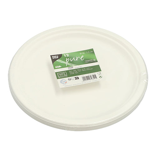 12 Teller, Zuckerrohr "pure" ungeteilt Ø 26 cm · 2 cm weiss