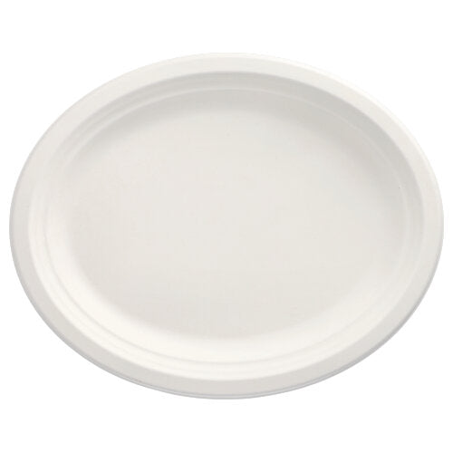 12 Teller, Zuckerrohr "pure" oval 32 cm x 25,5 cm x 2 cm weiss