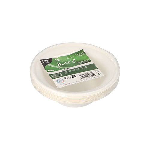 12 Schalen, Zuckerrohr "pure" 380 ml Ø 15,5 cm · 4,6 cm weiss