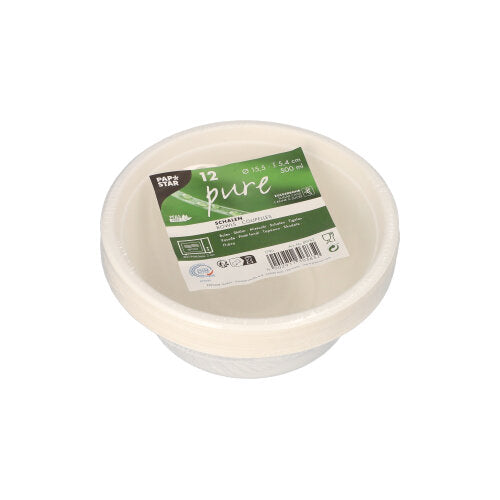 12 Schalen, Zuckerrohr "pure" 500 ml Ø 15,5 cm · 5,4 cm weiss