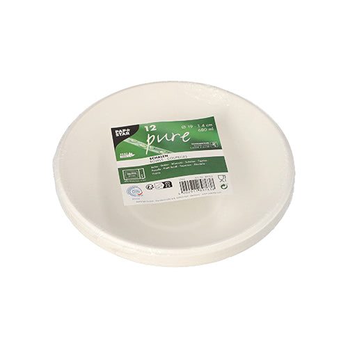 12 Schalen, Zuckerrohr "pure" 680 ml Ø 19 cm · 4 cm weiss