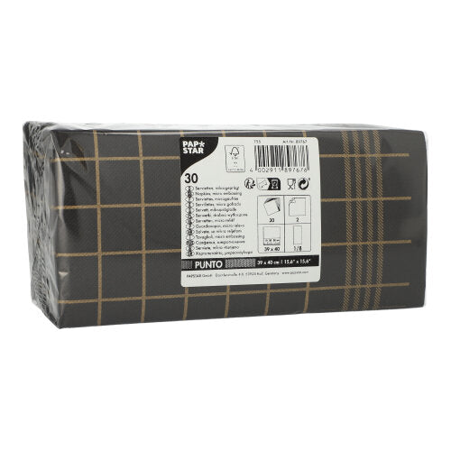 30 Servietten, 2-lagig "PUNTO" 1/8-Falz 39 cm x 40 cm schwarz/gold "Kitchen Towel"
