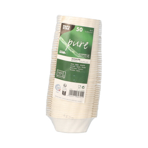 50 Fingerfood - Schalen Zuckerrohr "pure" 40 ml 3 cm x 9,5 cm x 6 cm weiss "Wave"