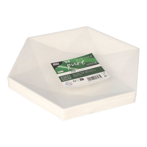 25 Teller Zuckerrohr "pure" 6-eckig 2,5 cm x 26 cm x 23 cm weiss "Diamond"