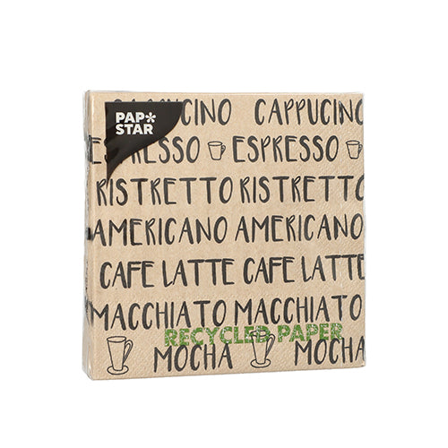 20 Servietten, 3-lagig 1/4-Falz 25 cm x 25 cm natur "Coffee Specialities" aus recyceltem Papier