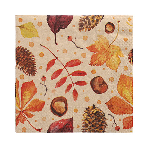 20 Servietten, 3-lagig 1/4-Falz 33 cm x 33 cm natur "Höstlöv" aus recyceltem Papier