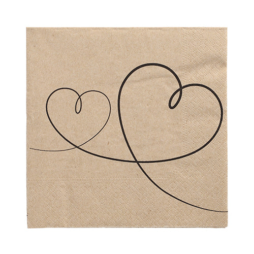 20 Servietten, 3-lagig 1/4-Falz 33 cm x 33 cm natur "Love" aus recyceltem Papier