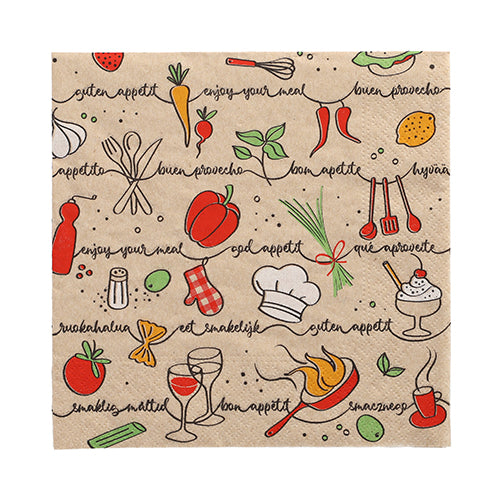 20 Servietten, 3-lagig 1/4-Falz 33 cm x 33 cm natur "Enjoy your meal" aus recyceltem Papier