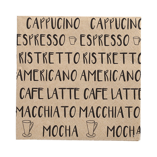 20 Servietten, 3-lagig 1/4-Falz 33 cm x 33 cm natur "Coffee Specialities" aus recyceltem Papier