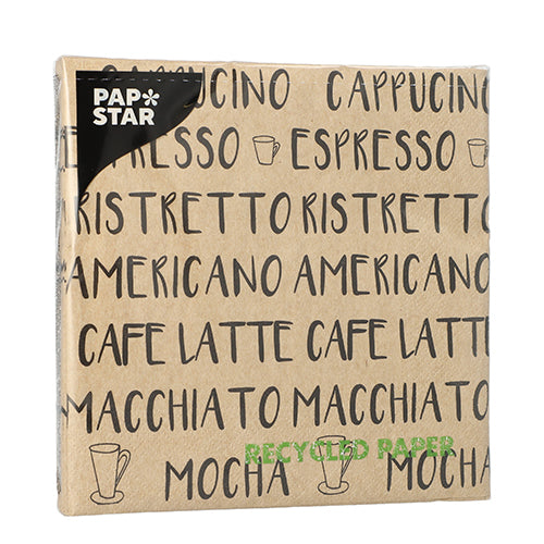 20 Servietten, 3-lagig 1/4-Falz 33 cm x 33 cm natur "Coffee Specialities" aus recyceltem Papier
