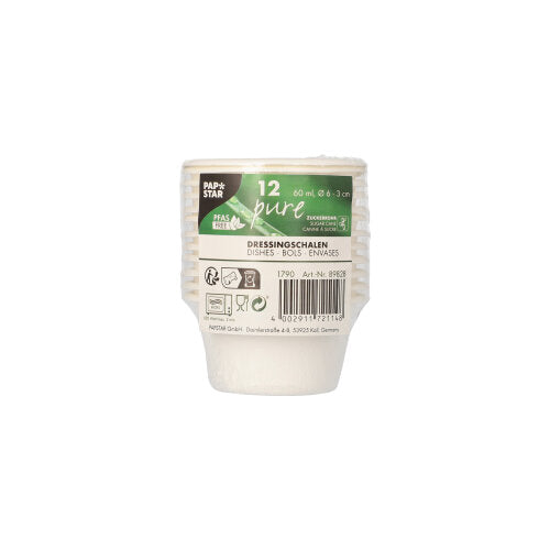 12 Dressingschalen, Zuckerrohr "pure" 60 ml Ø 6 cm · 3 cm weiss