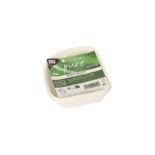4 Schalen, Zuckerrohr "pure" 3,5 cm x 10 cm x 10 cm weiss "Belle Vie, Ligne Carrée"