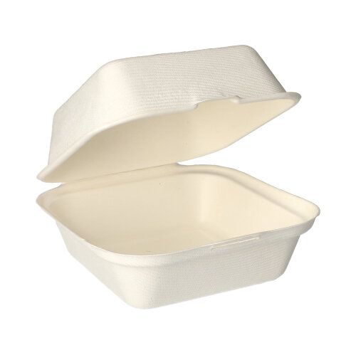 25 Hamburger-Boxen Zuckerrohr "pure" 8 cm x 14 cm x 15 cm weiss