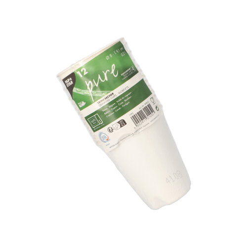 12 Trinkbecher, Zuckerrohr "pure" 0,2 l Ø 8 cm · 9,1 cm weiss für Heißgetränke