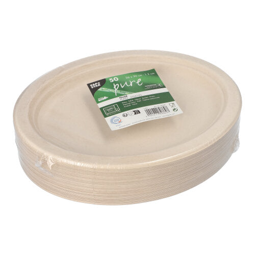 50 Teller, Zuckerrohr "pure" oval 26 cm x 20 cm x 2 cm natur