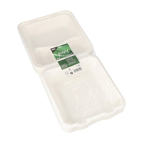 25 Menüboxen, Zuckerrohr "pure" 3-geteilt 7,7 cm x 20 cm x 22 cm weiss