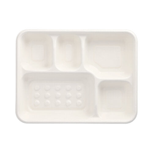 25 Menü-Trays, Zuckerrohr "pure" 5-geteilt 3,7 cm x 22 cm x 28,2 cm weiss