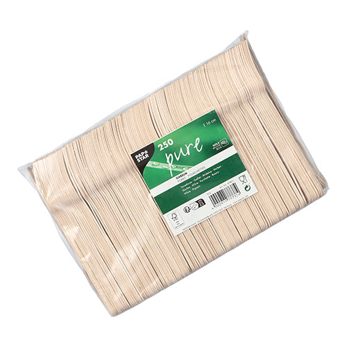 250 Gabeln Holz "pure" 16 cm
